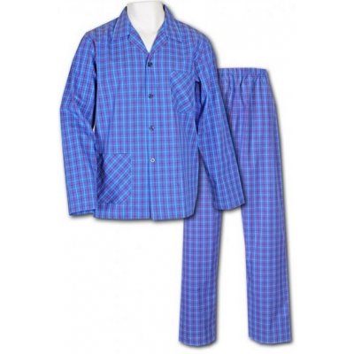 Luiz Charles pánské pyžamo dlouhé propínací popelín modré – Zboží Mobilmania