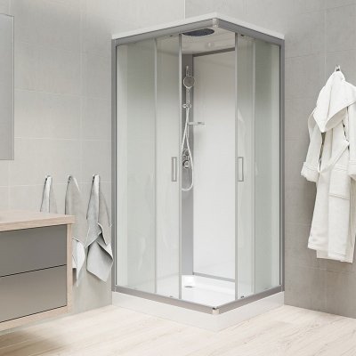 Mereo Sprchový box, čtvercový, 80cm, satin ALU, sklo Point, zadní stěny bílé, SMC vanička, se stříškou CK34172KBSW – Hledejceny.cz