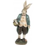 Dekorace králíček v modrém kabátě s košíkem vajíček 9*7*25 cm – Hledejceny.cz