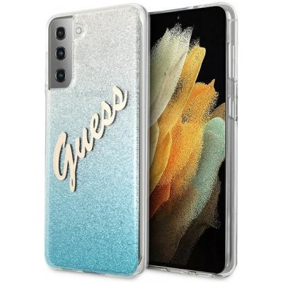 Pouzdro Guess hard silikonové Samsung Galaxy S21 5G Glitter Gradient Script modré – Zboží Mobilmania