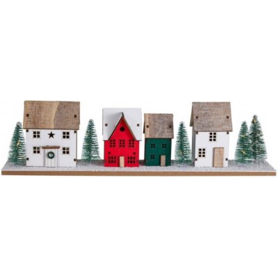 Harasim velkoobchod Dřevěná LED dekorace A – domečky se zimní scenérií 40 x 10 cm, 18 LED, časovač – Hledejceny.cz