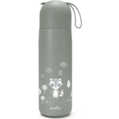 Nuvita Termoska se silikonovým držákem Sage green kočka 400 ml