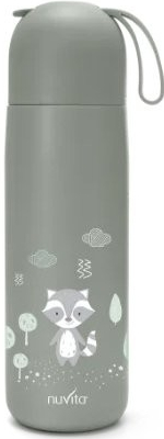 Nuvita Termoska se silikonovým držákem Sage green kočka 400 ml