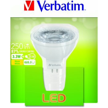 Verbatim LED žárovka GU5.3 3,3W 250lm 25W typ MR16 35° teplá bílá