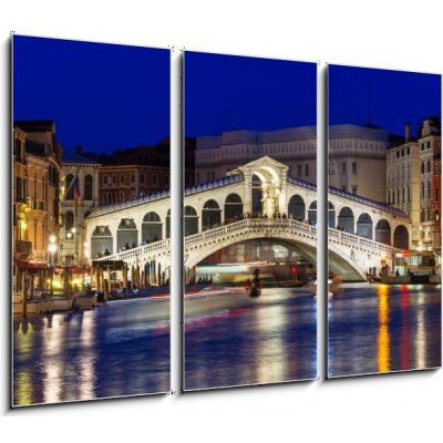 Obraz 3D třídílný - 105 x 70 cm - Night view of Rialto bridge and Grand Canal in Venice. Italy Noční pohled na most Rialto a Canal Grande v Benátkách. Itálie