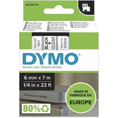 DYMO páska D1 6mm x 7m, černá na průhledné, 43610, S0720770 – Hledejceny.cz