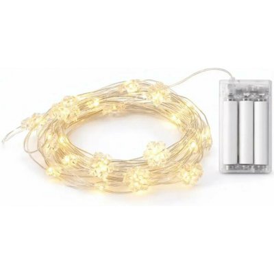 DECOLED LED světýlka na drátku na baterie s vločkami 2,3 m teple bílá, 20 diod, čirý kabel IP20 interiér, 3× AA – Zboží Dáma