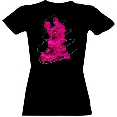 Tričko s potiskem Taneční pár se vzorem růží Černá