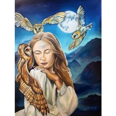 Simona Paříková, Žena se sovou, Malba na plátně, olejové barvy, 90 x 120 cm – Zboží Mobilmania