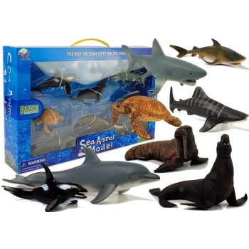 LEAN Toys Vzdělávací Mořská zvířata 8 ks Žraloci Tuleň Delfín Mrož Želva