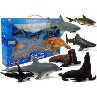 LEAN Toys Vzdělávací Mořská zvířata 8 ks Žraloci Tuleň Delfín Mrož Želva