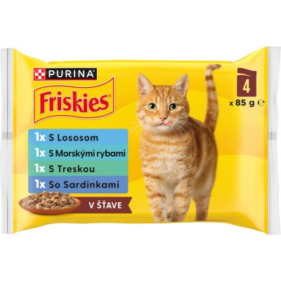 Friskies Adult Cat losos, tuňák, sardinky a treska ve šťávě 4 x 85 g – Hledejceny.cz