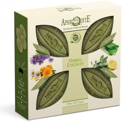Aphrodite 100% přírodní olivová mýdla Bylinné esence Aloe Vera & Máta a citrón & Levandule & Heřmánek a Měsíček 4 x 85 g dárková sada