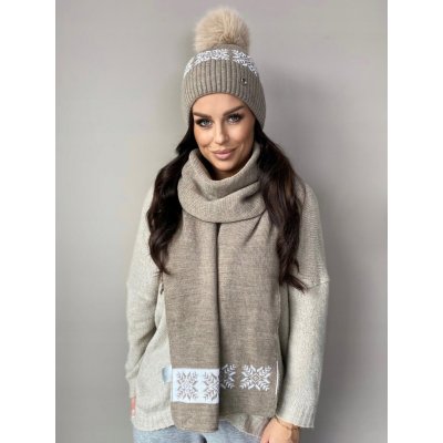 Fashionweek Zimní sada čepice a šály se sněhovou vločkou S2809 Capuccino – Hledejceny.cz