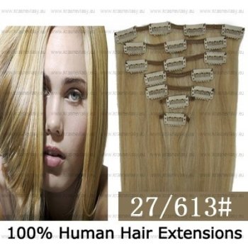 CLIP IN (klipy) pravé lidské vlasy remy 45cm odstín 27/613 melír 7 částí 70g
