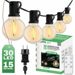 LUMILED LED pohádkové světlo venkovní stmívatelné 15,2M 30x žárovky vnitřní 230V IP44 G45 30 žárovek pohádkové světlo teplá bílá 3000K pro zahradní párty – Hledejceny.cz
