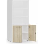 Primo White Kombinovaná kancelářská skříň , nízké dveře, 800 x 500 x 1781 mm, bílá/dub přírodní – Zboží Dáma