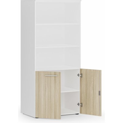Primo White Kombinovaná kancelářská skříň , nízké dveře, 800 x 500 x 1781 mm, bílá/dub přírodní – Zboží Dáma