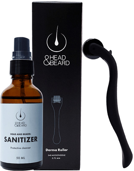 Head and Beard Dermaroller 0.75 mm + Sanitizer 50 ml