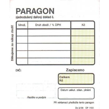 Optys 1100 Obchodní paragon