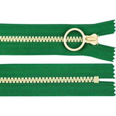 Kostěný zip barevný No 5 délka 25 cm s ozdobným jezdcem - zelená/světle béžová – Hledejceny.cz