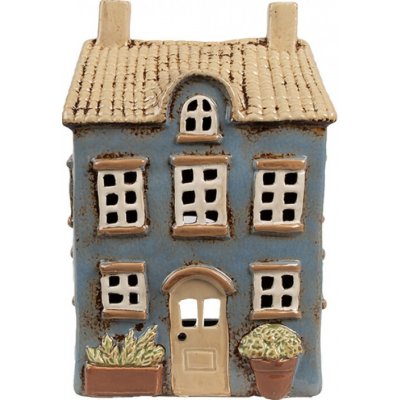 Modrý keramický domeček na čajovou svíčku Houthem XXI – 16x10x23 cm – Zboží Dáma
