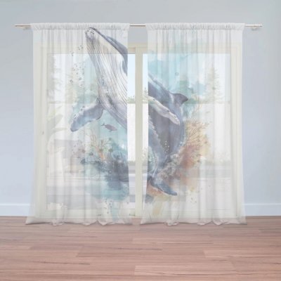 Sablio Záclony Akvarelová velryba: 2ks 150x250cm – Hledejceny.cz