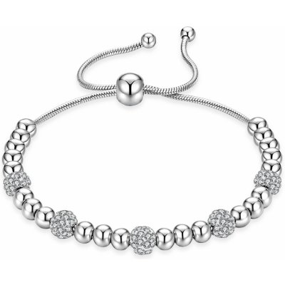 Šperky eshop nastavitelný ocelový náramek stříbrné barvy hladké a zirkonové korálky Z07.04 – Zboží Mobilmania
