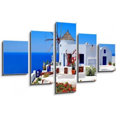 Obraz pětidílný 5D - 125 x 70 cm - Windmill on Santorini island, Greece Větrný mlýn na ostrově Santorini, Řecko – Zboží Mobilmania