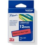 Brother TZE-431, černý tisk červený podklad 8 m x 12 mm – Zboží Dáma