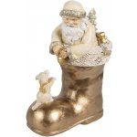 Béžová vánoční dekorace Santa ve zlaté botě - 12*7*16 cm - Clayre & Eef – Hledejceny.cz