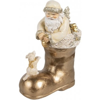 Béžová vánoční dekorace Santa ve zlaté botě - 12*7*16 cm - Clayre & Eef – Hledejceny.cz