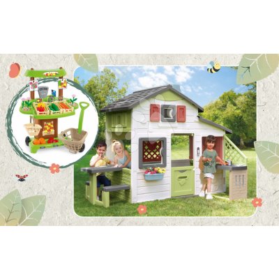 Smoby Set domek Přátel a zeleninový Bio stánek Friends House Life rozšiřitelný se zvonkem a kuchyňkou s piknikovým stolem – Zboží Dáma