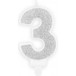 PartyDeco svíčka malá stříbrná číslo 3 – Zboží Mobilmania
