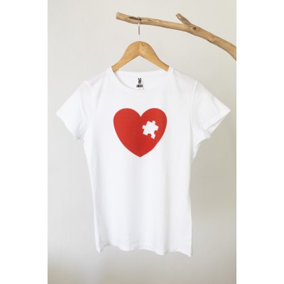 Černá na bílé tričko SRDCE-PUZZLE – Zboží Dáma