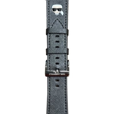 Karl Lagerfeld Apple Watch 4/5/6/7/SE 44/45mm stříbrný řemínek Saffiano Karl Heads KLAWLOKHG