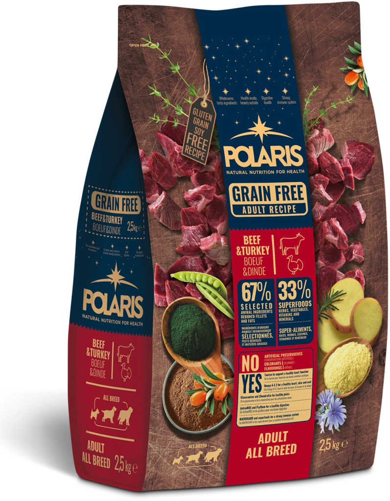 Polaris bezobilné s čerstvým masem Adult s hovězím a krůtím 2,5 kg