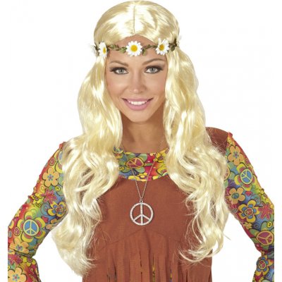 Blond paruka hippie s květinovou čelenkou