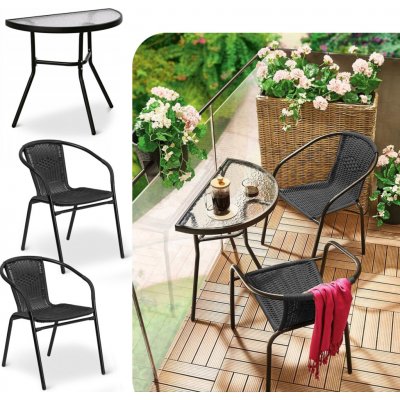 Crossheim C25006 Set Půlkulatý stůl + 2 židle PE rattan, černý – Hledejceny.cz