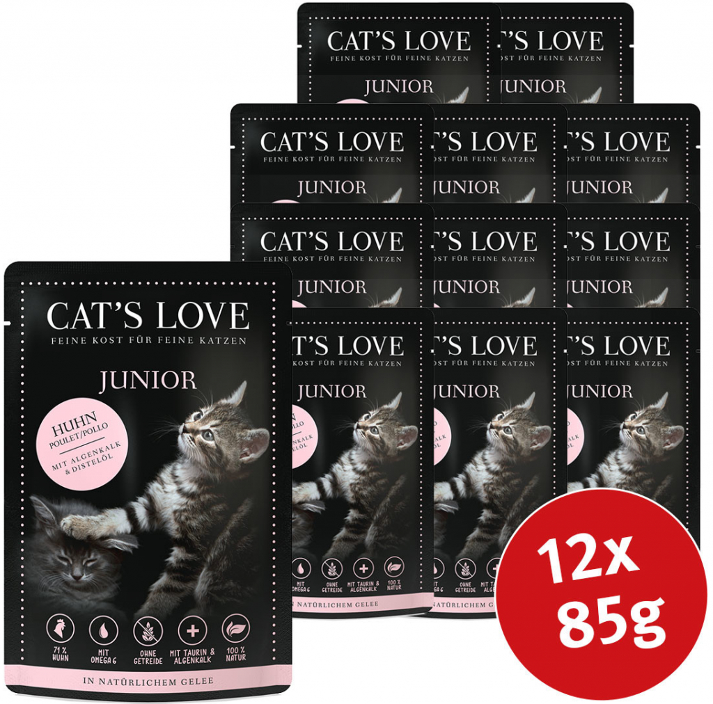 Cat\'s Love Junior kuřecí s mořskými řasami a saflorovým olejem 12 x 85 g