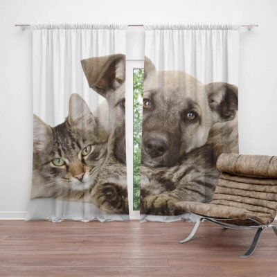 Sablio Závěs Kočička a štěňátko: 2ks 140x250cm – Hledejceny.cz