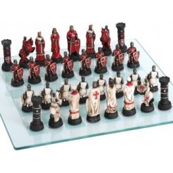Mayer Šachové figurky Křižáci se skleněnou šachovnicí
