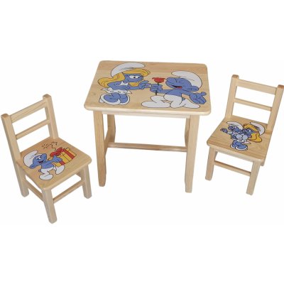 ČistéDřevo Dětský dřevěný stoleček s židličkami Šmoula – Zboží Mobilmania