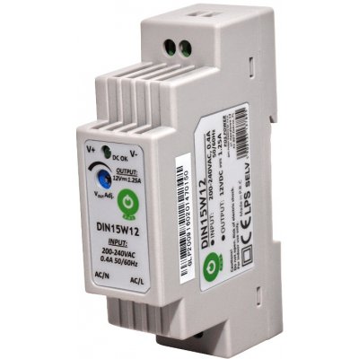 POS, Napájecí zdroj na DIN lištu 15W 12V, DIN15W12 – HobbyKompas.cz