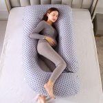 Topchances Těhotenský polštář bavlněný polštář na spaní na boku kojící polštář velký polštář pro těhotné ženy tělový polštář na celé tělo tvar J 145x70 šedá hvězda