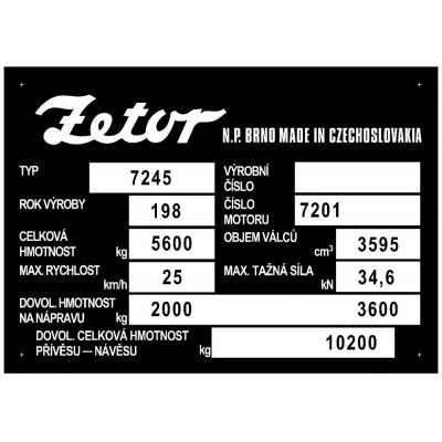 Výrobní štítek Zetor 7245 | Zboží Auto