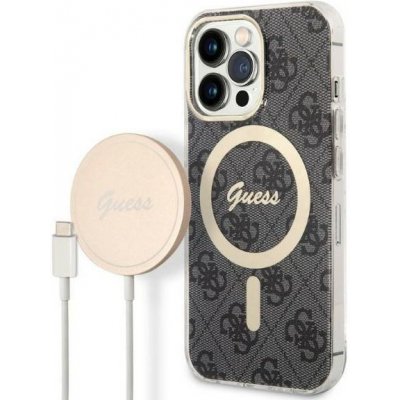 Pouzdro Guess 4G Print MagSafe set + nabíječka iPhone 13 Pro - černé