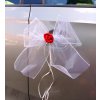 Svatební autodekorace Mašlička dekorační bílá s růžičkou - 2ks - červená