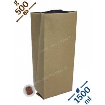 Sáčky na kávu Klasik s ventilem, 1500ml, recyklovaný papír, 90x350x60, PAP/PETmet/PE, 500g, Side Gusset