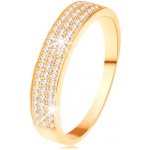 Šperky Eshop Zlatý prsten širší pás vykládaný třemi liniemi čirých zirkonků S3GG111.66 – Sleviste.cz